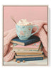 Floral Teacup and Books Art Print – Cozy Pink Cottagecore Wall Decor
