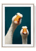 Funny Goose Duo Oil Painting Print | Quirky Teal Bathroom & Farmhouse Wall Art