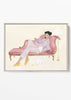Elegant Woman Reading Wall Art – Pink Chaise Lounge Illustration