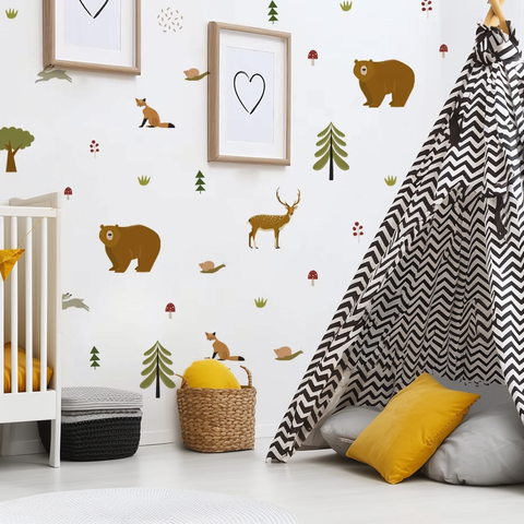 Cartoon Bear Tree Forest Wall Stickers