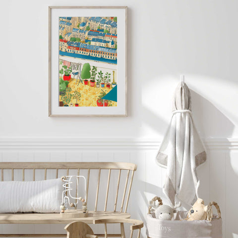 Parisian Rooftop Garden Watercolor Art Print