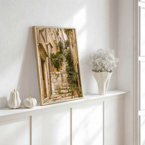 Coastal European stone staircase print
