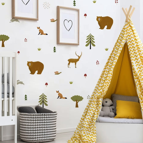 Cartoon Bear Tree Forest Wall Stickers