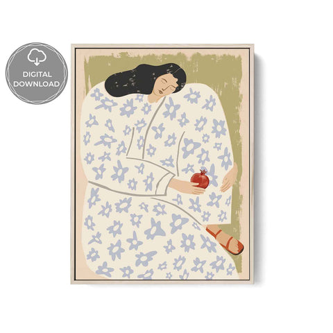 
Contemporary feminine illustration with a pomegranate motif

