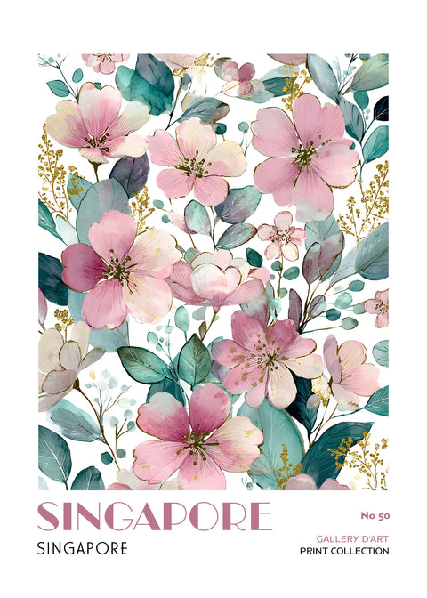 Singapore Wall Art Print – Pink Floral Poster, Modern Botanical Artwork, Elegant Flower Wall Decor