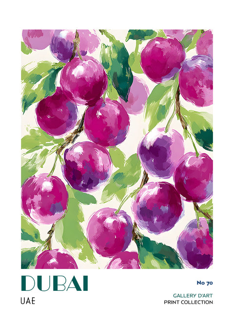 Dubai Wall Art Print – Botanical Fruit Poster, Vibrant Purple Artwork,