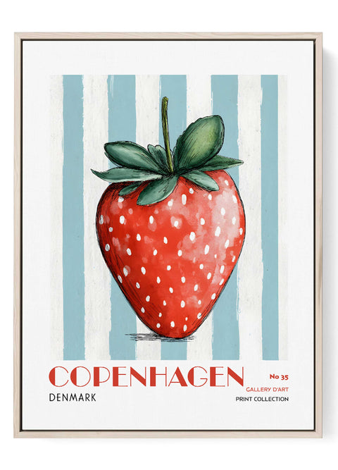 Copenhagen Wall Art Print – Strawberry Poster, Denmark-Inspired Kitchen & Dining Room Artwork, Modern Fruit Illustration for Home Decor