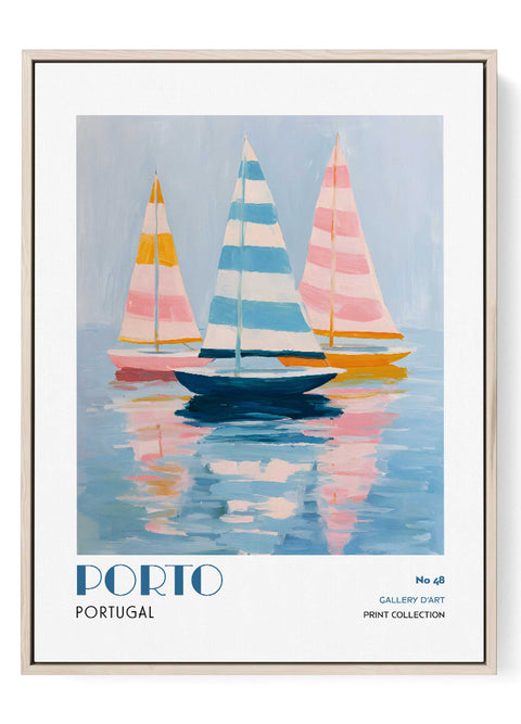 Porto Wall Art Print – Coastal Sailboat Poster, Nautical Pastel Painting, Ocean Decor Inspired by Portugal