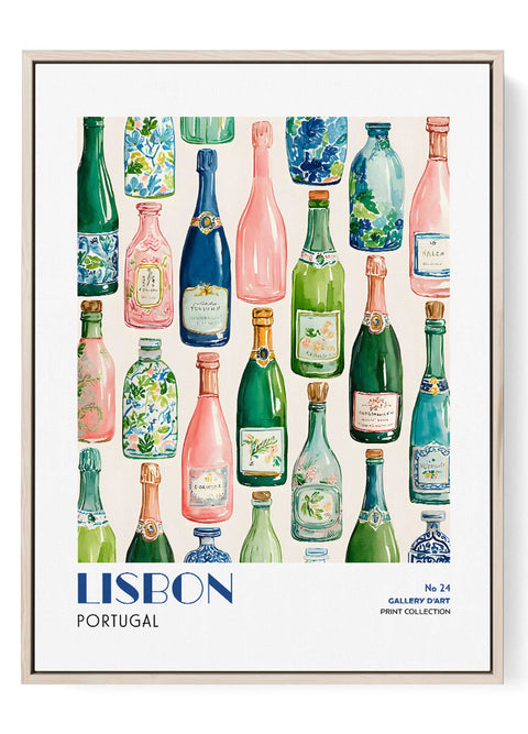 Lisbon Wall Art Print – Colorful Bottle Poster, Portugal Kitchen Decor, Watercolor Drink Illustration, Modern Bar Artwork