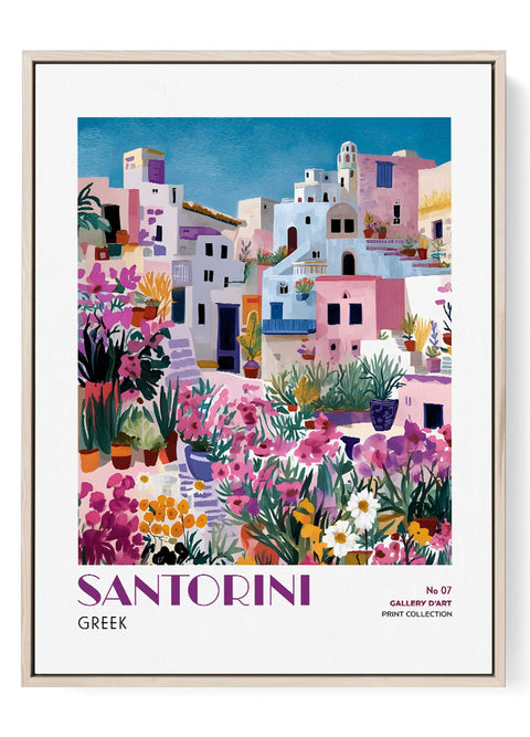 Santorini Wall Art Print – Colorful Greek Island Garden Scene