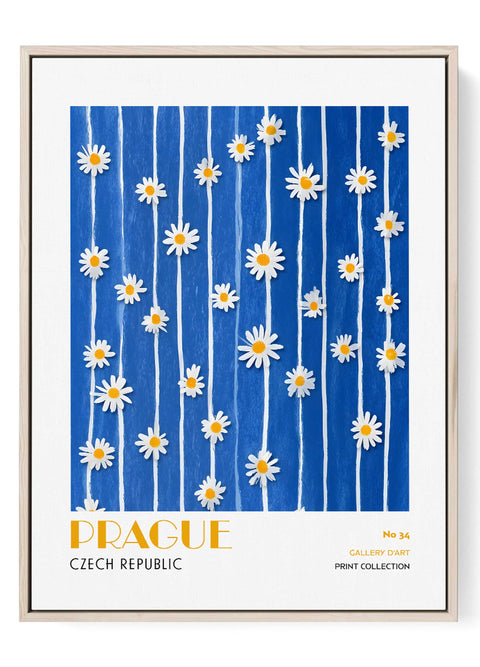 Prague Wall Art Print – Blue Daisy Flower Poster, Czech Republic-Inspired Artwork for Modern Living Room, Bedroom, or Gallery Wall Decor