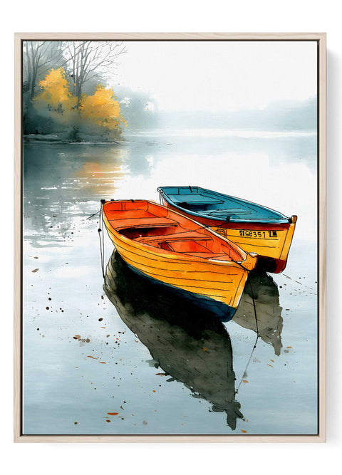 Two Boats on a Misty Lake Art Print