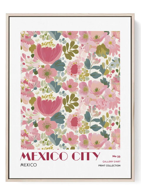 Mexico City Wall Art Print – Pink Floral Poster, Vibrant Mexico-Inspired Artwork for Living Room, Bedroom, or Modern Gallery Wall Decor