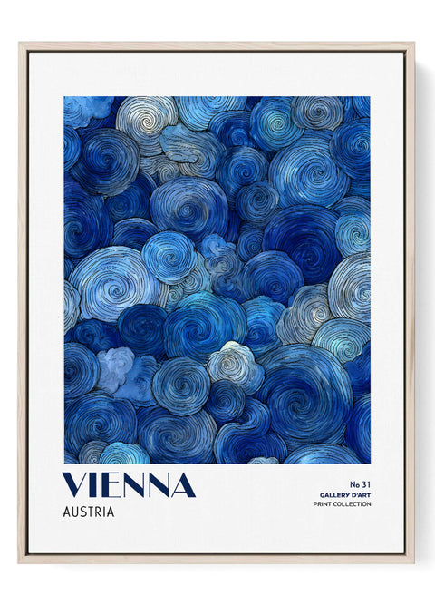 Vienna Wall Art Print – Abstract Blue Swirl Poster, Modern Austria-Inspired Artwork for Contemporary Living Room and Gallery Wall Decor