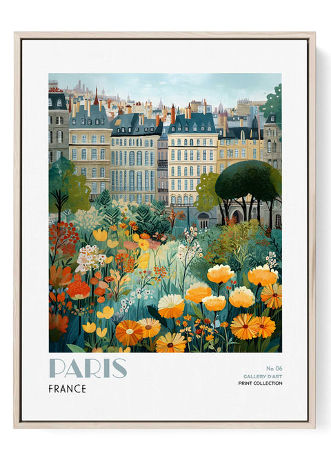 Paris Wall Art Print – Golden Floral French Cityscape