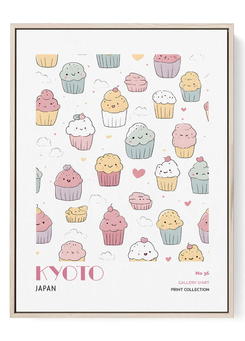 Kyoto Wall Art Print – Cute Cupcake Poster, Japanese-Inspired Kawaii Kitchen & Café Decor, Pastel Food Illustration for Sweet Home Artwork