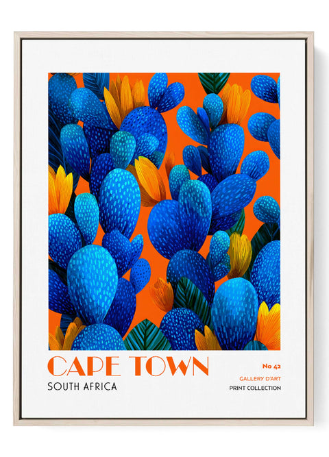 Cape Town Wall Art Print – Vibrant Blue Cactus Illustration, South Africa Botanical Poster, Modern Tropical Home Decor