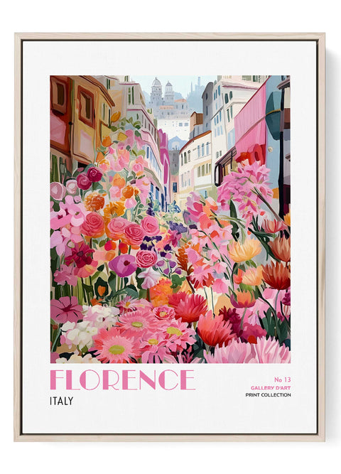 Florence Wall Art Print – Romantic Italian Cityscape with Blooming Flowers