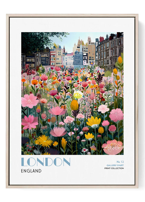 London Wall Art Print – Colorful Cityscape with Vibrant Floral Garden