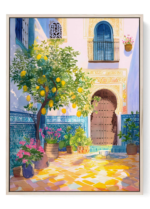 Sunlit Mediterranean Lemon Courtyard – Watercolor Wall Art Print