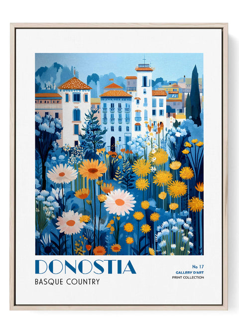 Donostia San Sebastián Wall Art Print – Colorful Basque Country Cityscape with Flowers – Gallery D’Art Collection