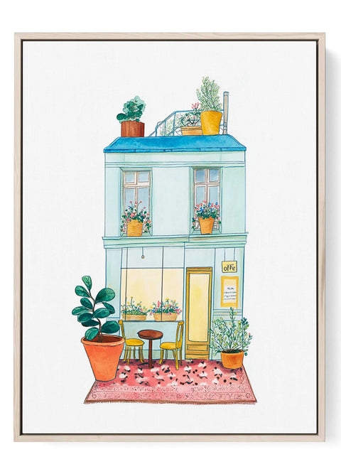 Charming Café Corner – Watercolor Print – Rooftop Garden Scene With Parisian Flair