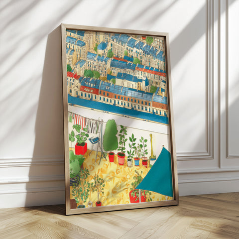 Parisian Rooftop Garden Watercolor Art Print