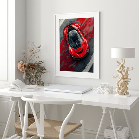 Ferrari SF90 Stradale Poster - Dynamic Race Track View Vibrant Red SuperCar Print