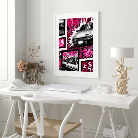 Toyota AE86 Manga Poster – 6 Panel JDM Drift Comic Art Print