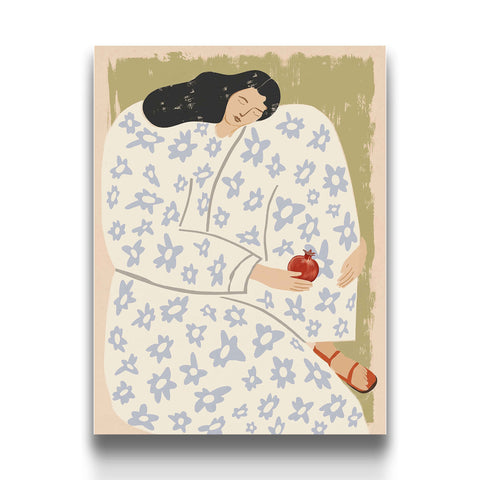 Pomegranate Woman Art Print, Mediterranean Feminine Wall Art, Boho Floral Illustration