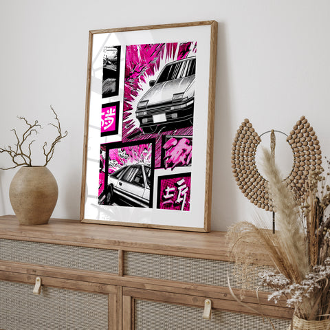 Toyota AE86 Manga Poster – 6 Panel JDM Drift Comic Art Print