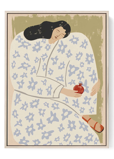Pomegranate Woman Art Print, Mediterranean Feminine Wall Art, Boho Floral Illustration