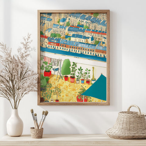 Parisian Rooftop Garden Watercolor Art Print