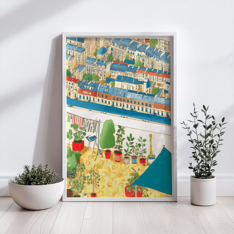 Parisian Rooftop Garden Watercolor Art Print