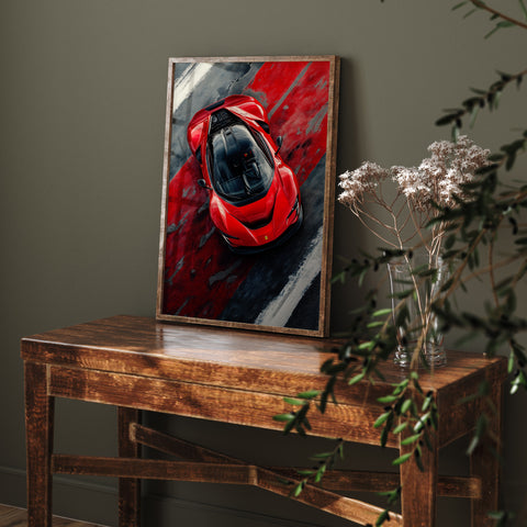 Ferrari SF90 Stradale Poster - Dynamic Race Track View Vibrant Red SuperCar Print