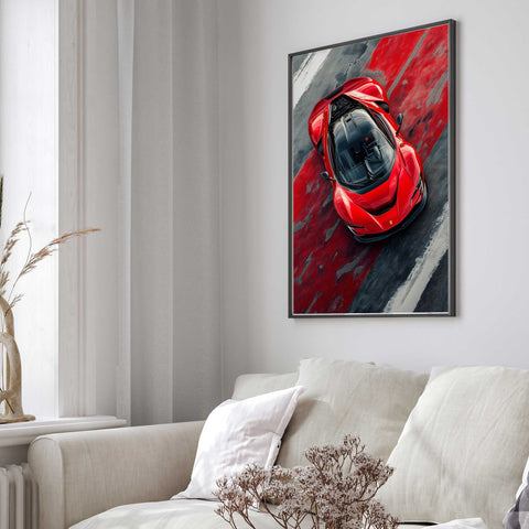 Ferrari SF90 Stradale Poster - Dynamic Race Track View Vibrant Red SuperCar Print