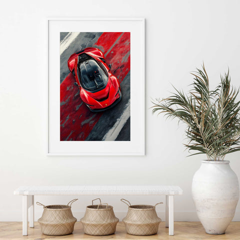 Ferrari SF90 Stradale Poster - Dynamic Race Track View Vibrant Red SuperCar Print