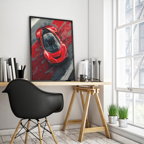Ferrari SF90 Stradale Poster - Dynamic Race Track View Vibrant Red SuperCar Print