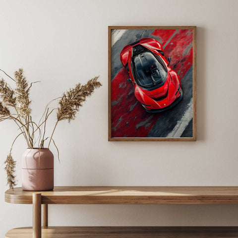 Ferrari SF90 Stradale Poster - Dynamic Race Track View Vibrant Red SuperCar Print