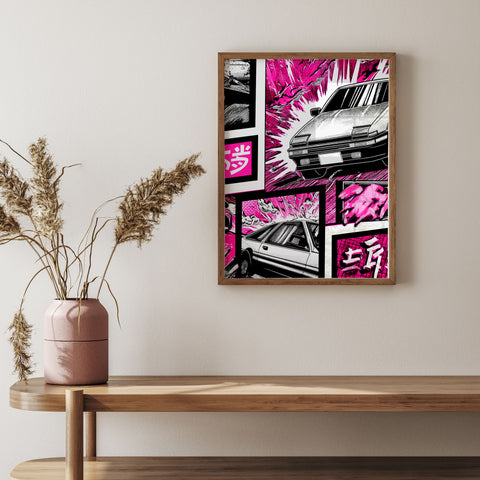 Toyota AE86 Manga Poster – 6 Panel JDM Drift Comic Art Print