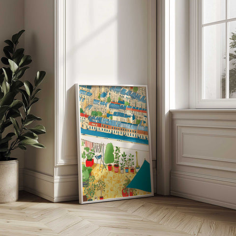 Parisian Rooftop Garden Watercolor Art Print