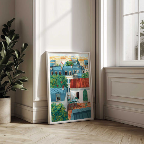 Parisian Rooftop Balcony Watercolor Art Print