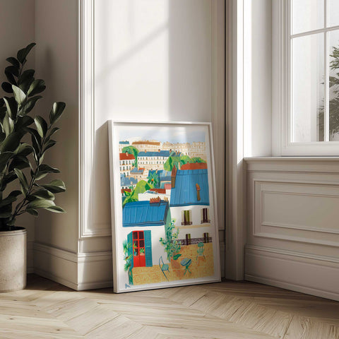 Parisian Rooftop Garden Watercolor Art Print