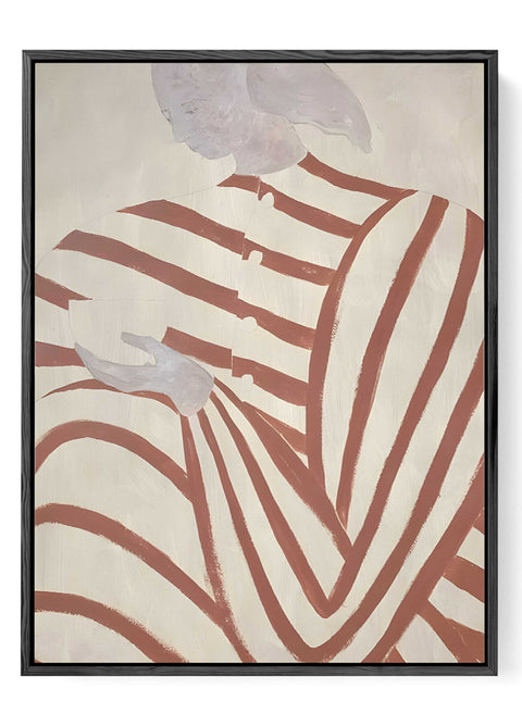 Abstract woman red stripes gray face print