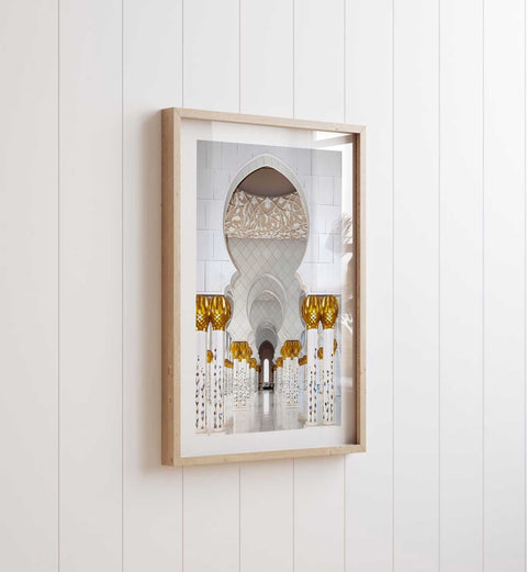 Aesthetic Abu Dhabi landmark illustration for a Scandinavian home interior.