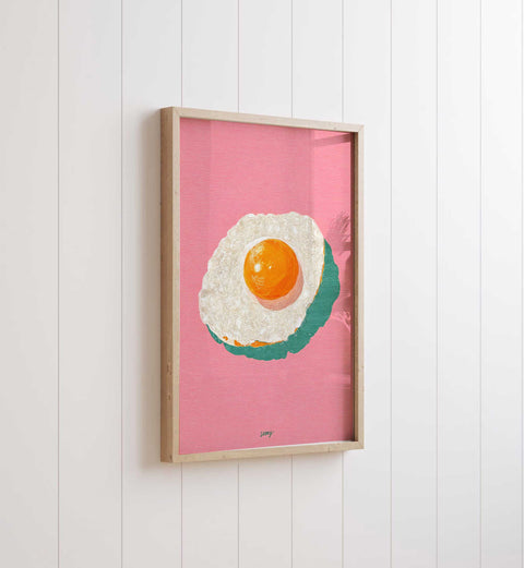 Aesthetic breakfast-themed art with clean lines and a vibrant pink color pop.