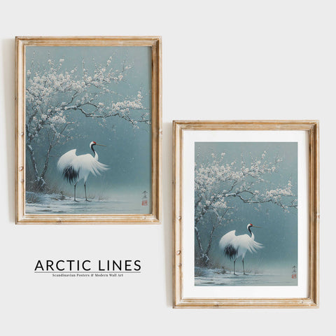 Aesthetic crane illustration on a clean, neutral background for home decor.