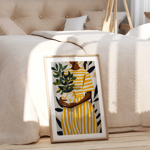 Aesthetic fashion illustration with a vibrant yellow and green color palette.