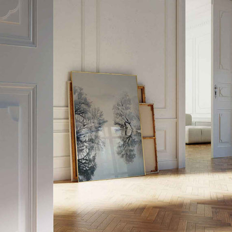 Aesthetic forest reflection illustration for a Scandinavian-inspired home.