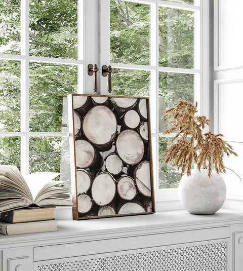 Aesthetic log pile illustration for a Scandinavian-inspired home interior.